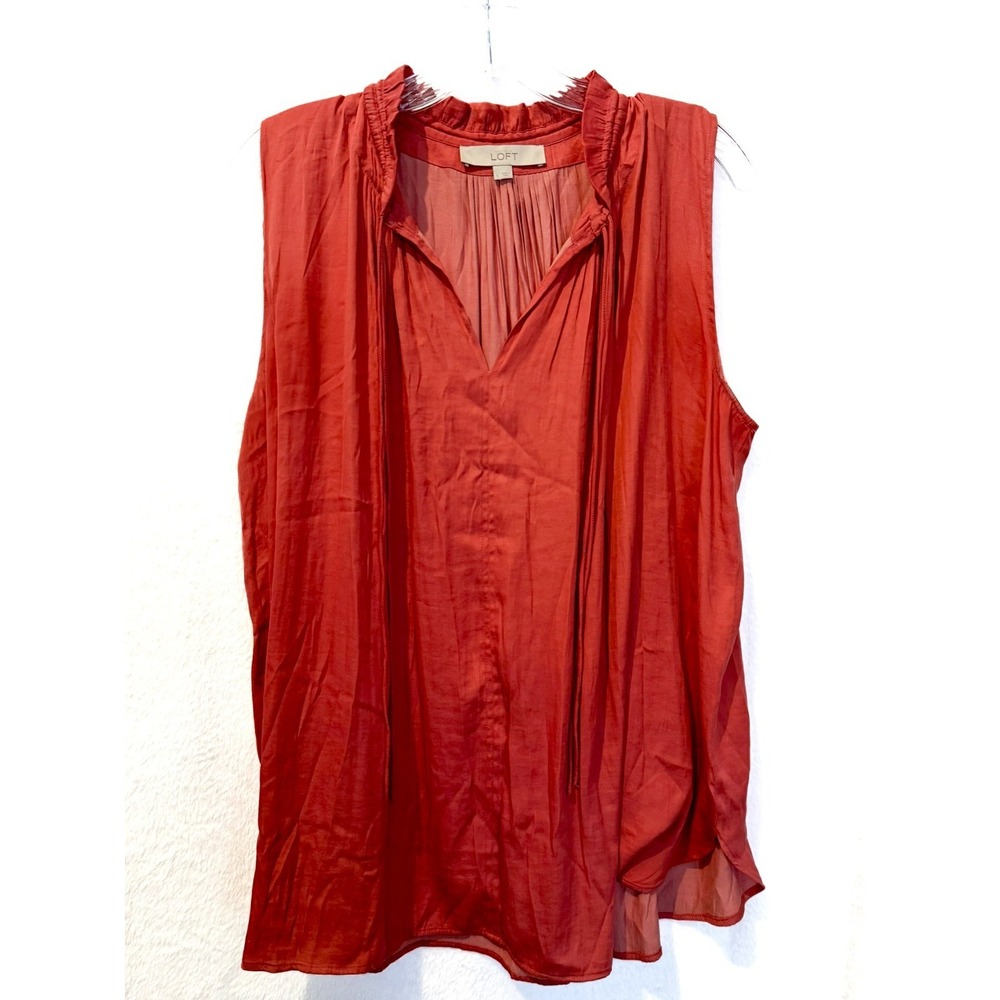 LOFT Rust Orange Sleeveless Blouse Large Boho Chic Lightweight Pleated Top - Picture 1 of 8